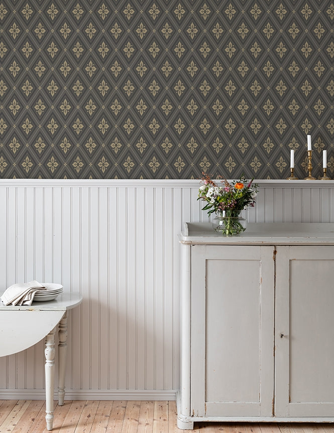 Astrid Flora Wallpaper - Black Gold