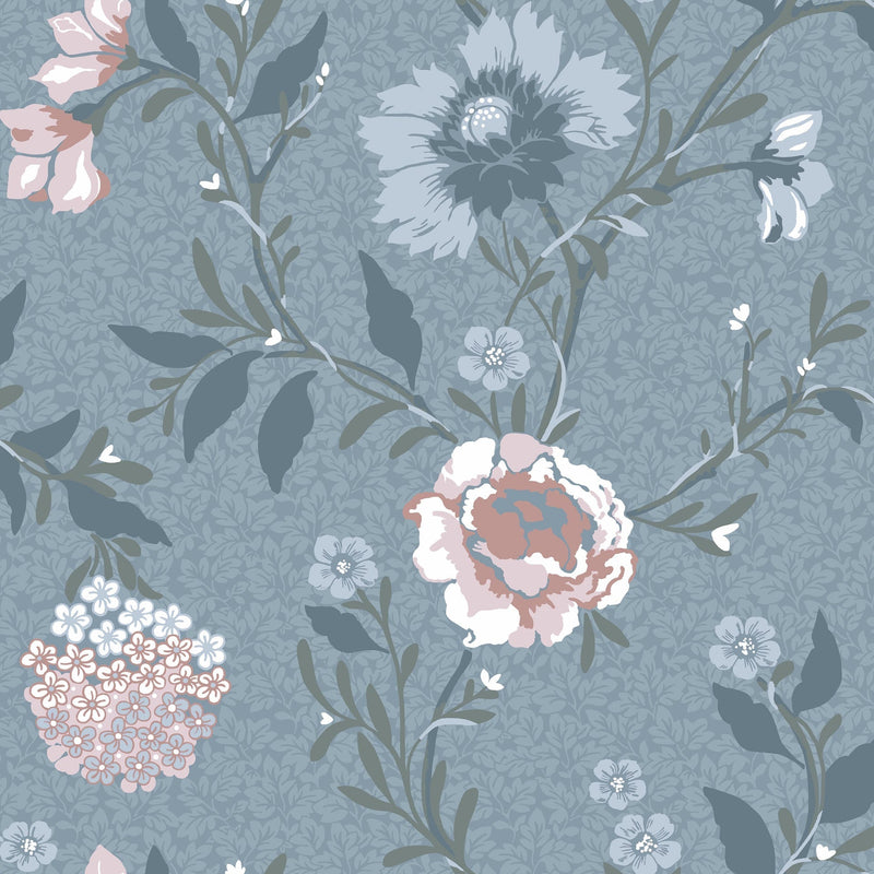 Vildros - Large Floral Wallpaper - Blue/Pink