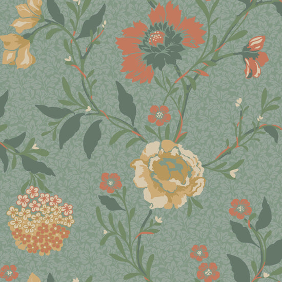 Sample - Vildros - Large Floral Wallpaper - Rust/Green/Yellow