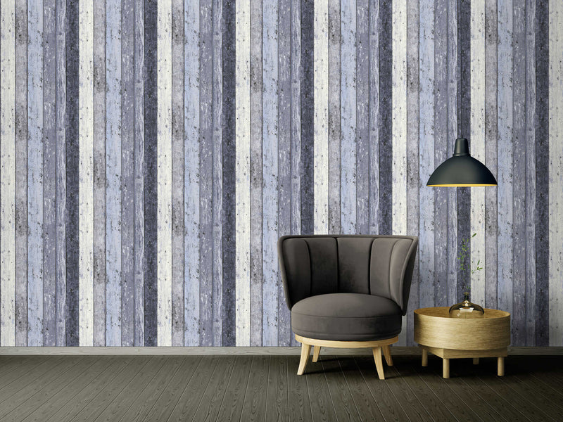 Distressed Wood Wallpaper - Blue