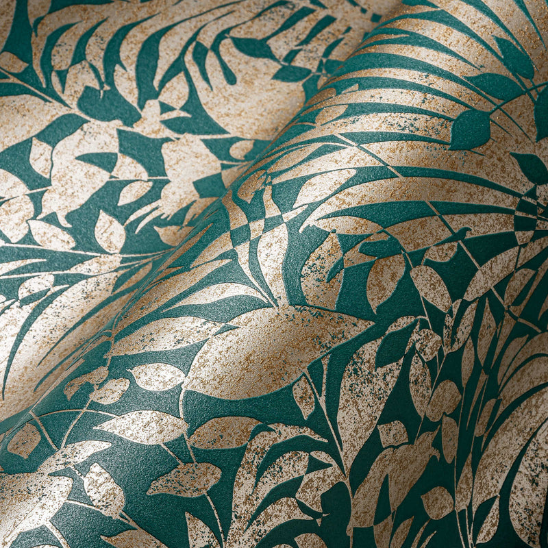 Subtle Leaf Wallpaper - Green/Copper