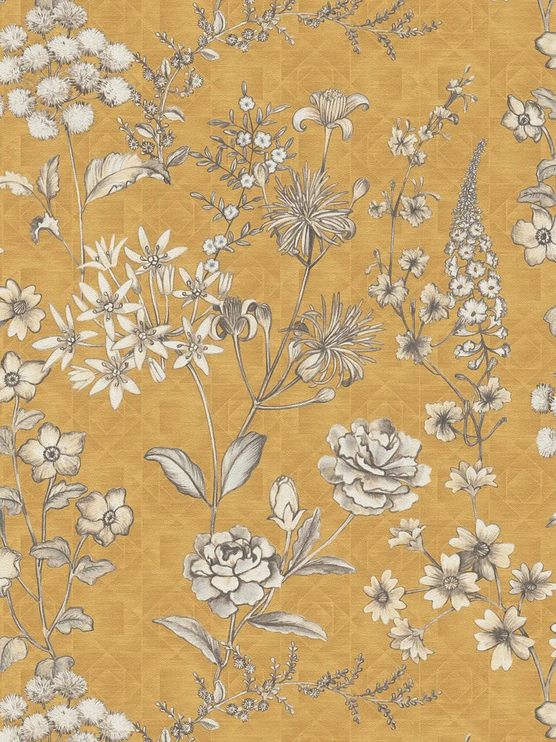 Stockholm Floral Wallpaper - Yellow Ochre