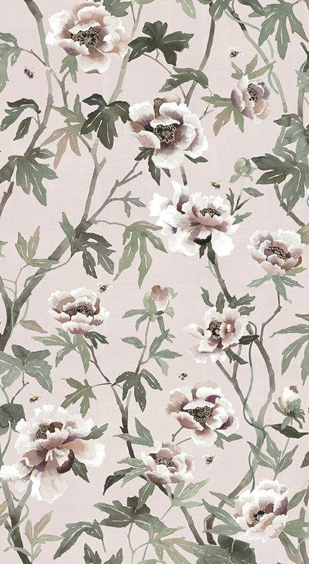 Peonia and Bee Wallpaper - Blush