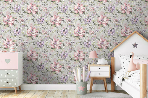 Floral Fairy Wallpaper - Grey