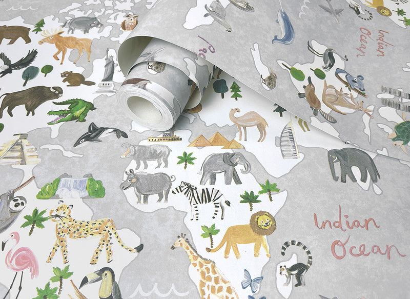 Animal Maps Wallpaper - Grey