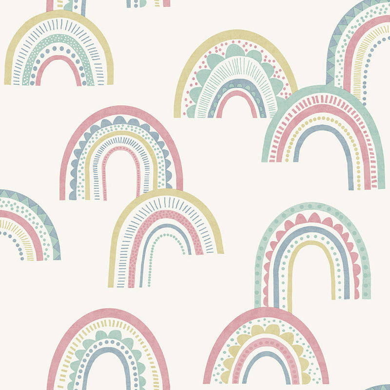 Boho Rainbow Wallpaper - Pink + Duckegg