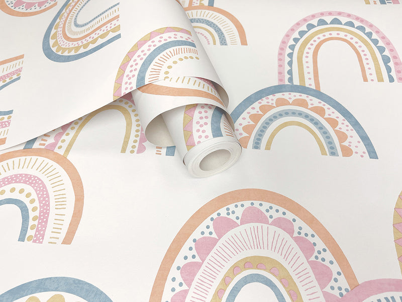 Boho Rainbow Wallpaper - Orange + Pink + Blue