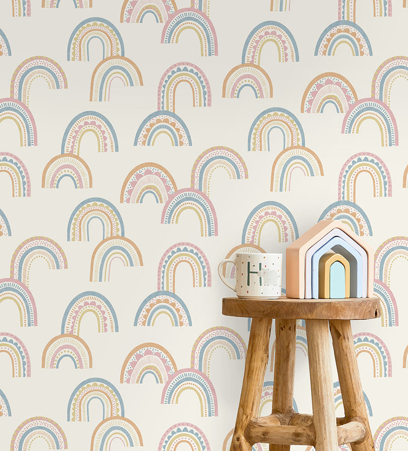 Boho Rainbow Wallpaper - Orange + Pink + Blue