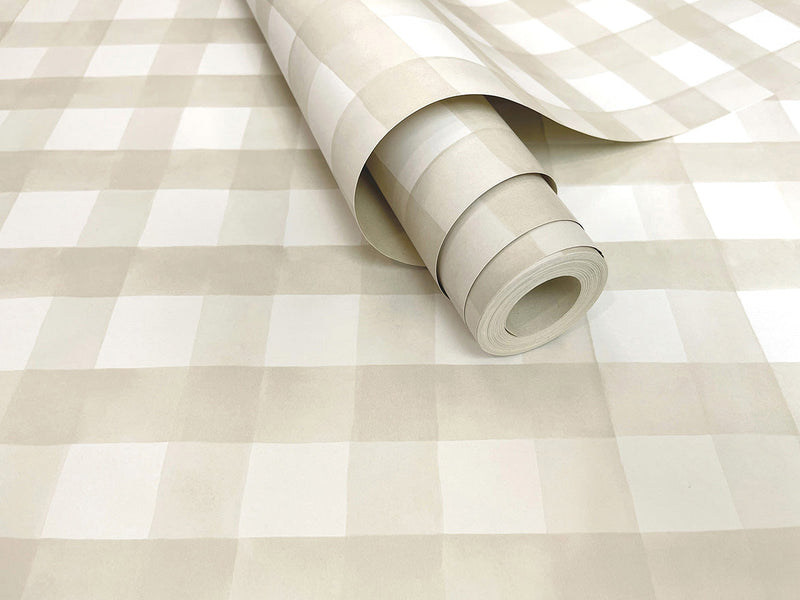 Watercolour Gingham Wallpaper - Beige