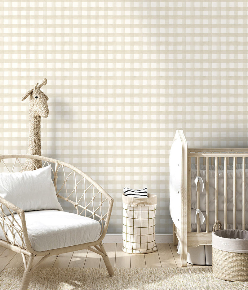 Watercolour Gingham Wallpaper - Beige