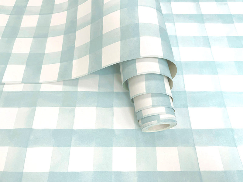 Watercolour Gingham Wallpaper - Soft Teal