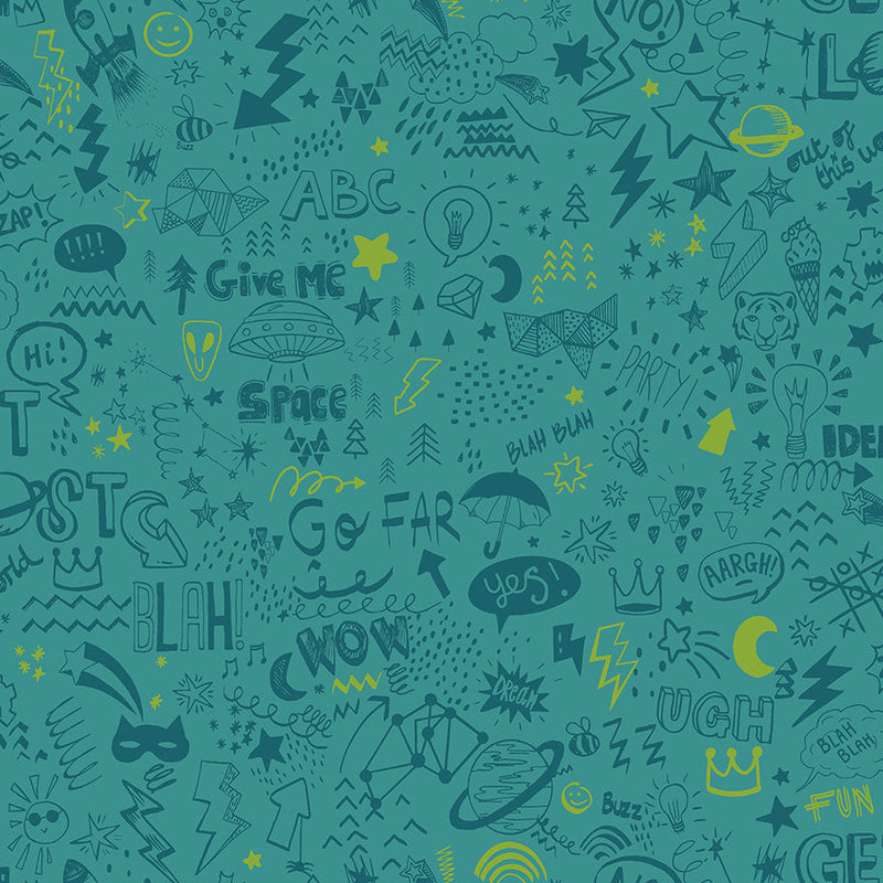 Doodle Wallpaper - Teal/Neon Yellow