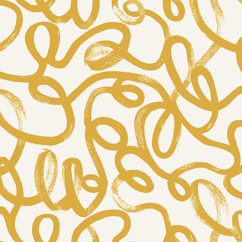 Squiggles Wallpaper - Ochre + White