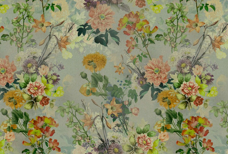 Amelies Home 1 - Vintage Flowers - Green - Custom Sized Wallpaper Mural (per m2)