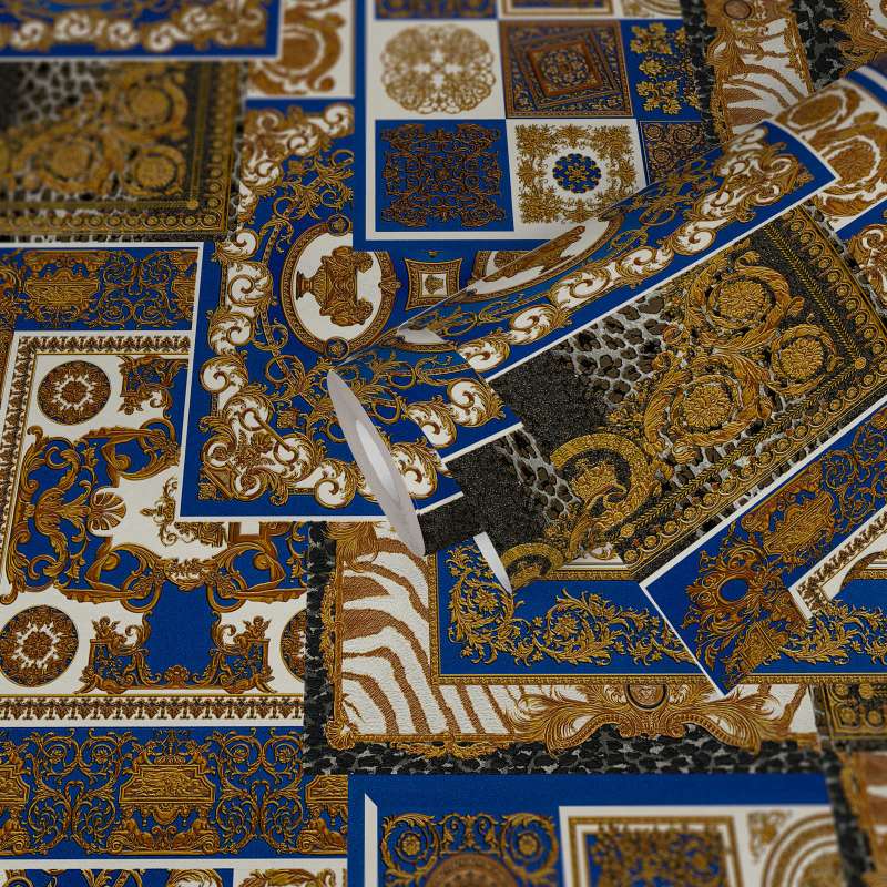 Versace Tapestry Wallpaper - Gold/Blue/White