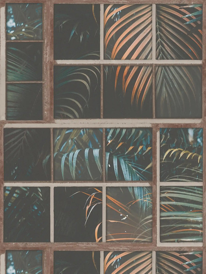 Palm Leaf Mosaic Wallpaper - Brown/Green