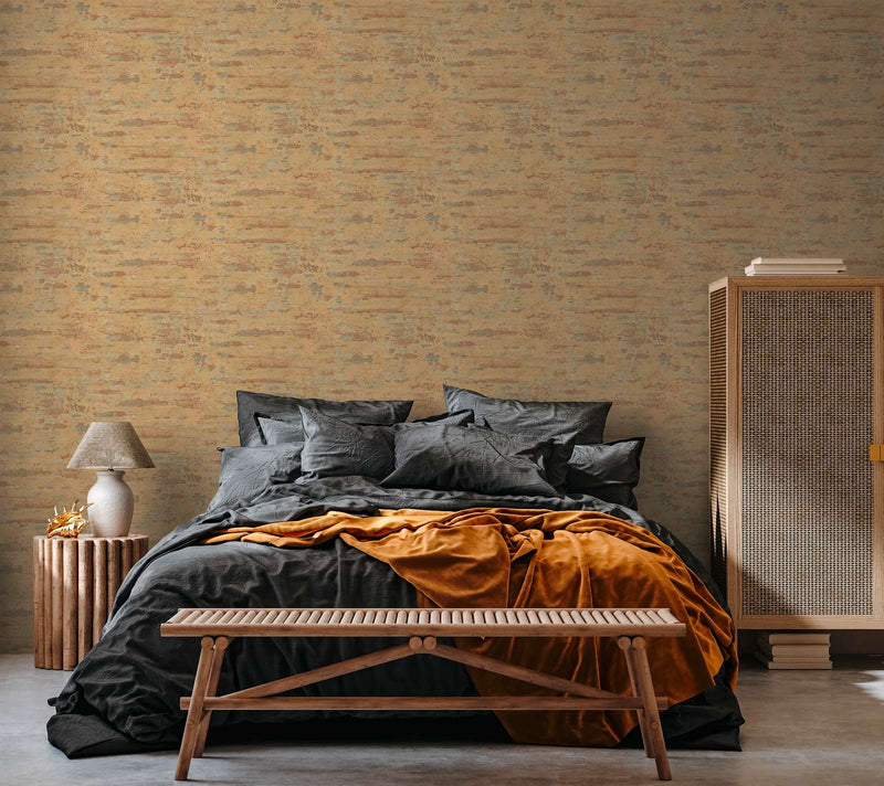 Tibo Grunge, rustic plaster look Wallpaper - Orange/grey/blue