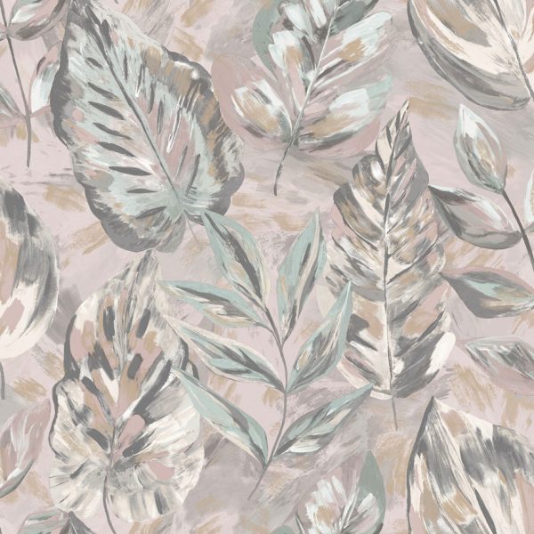 Aralia -Textured Leafy Wallpaper - Pink- Discontinuing