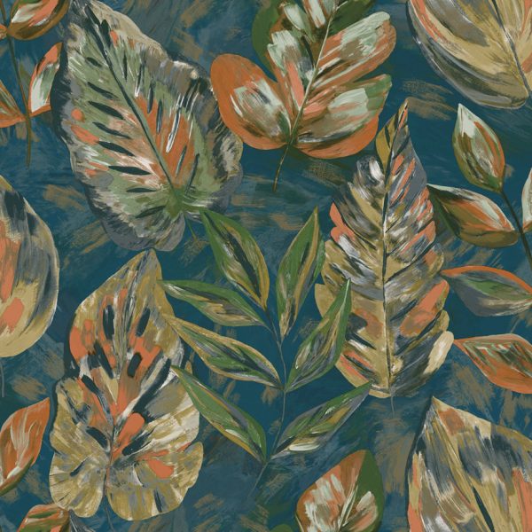 Aralia - Foliage Wallpaper - Navy/Pink