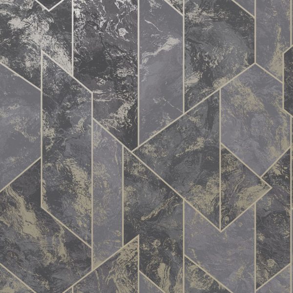 Sample - Zarci - Geometric Marble Wallpaper - Charcoal