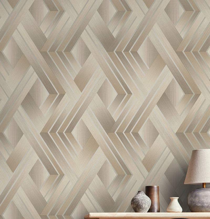 Tranquilo - Metalic Geometric Wallpaper - Taupe/Grey- Discontinuing