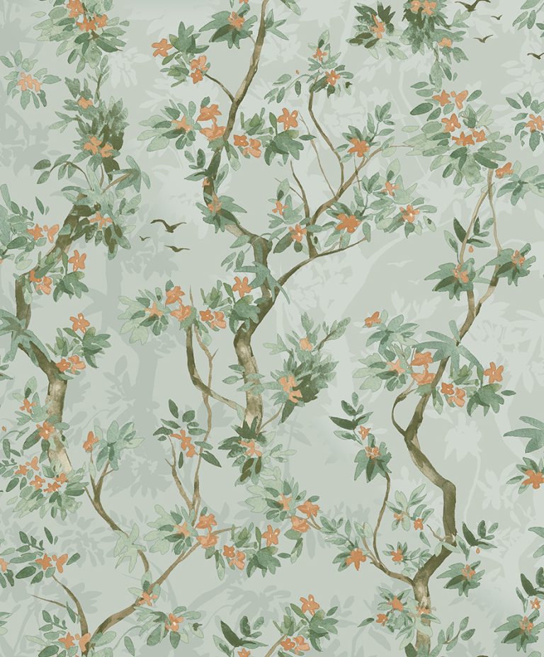 Sample - Folia - blossoming tree wallpaper - Duck Egg