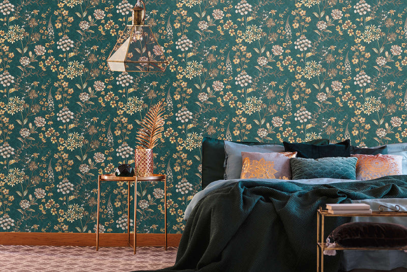 Stockholm Floral Wallpaper - Teal