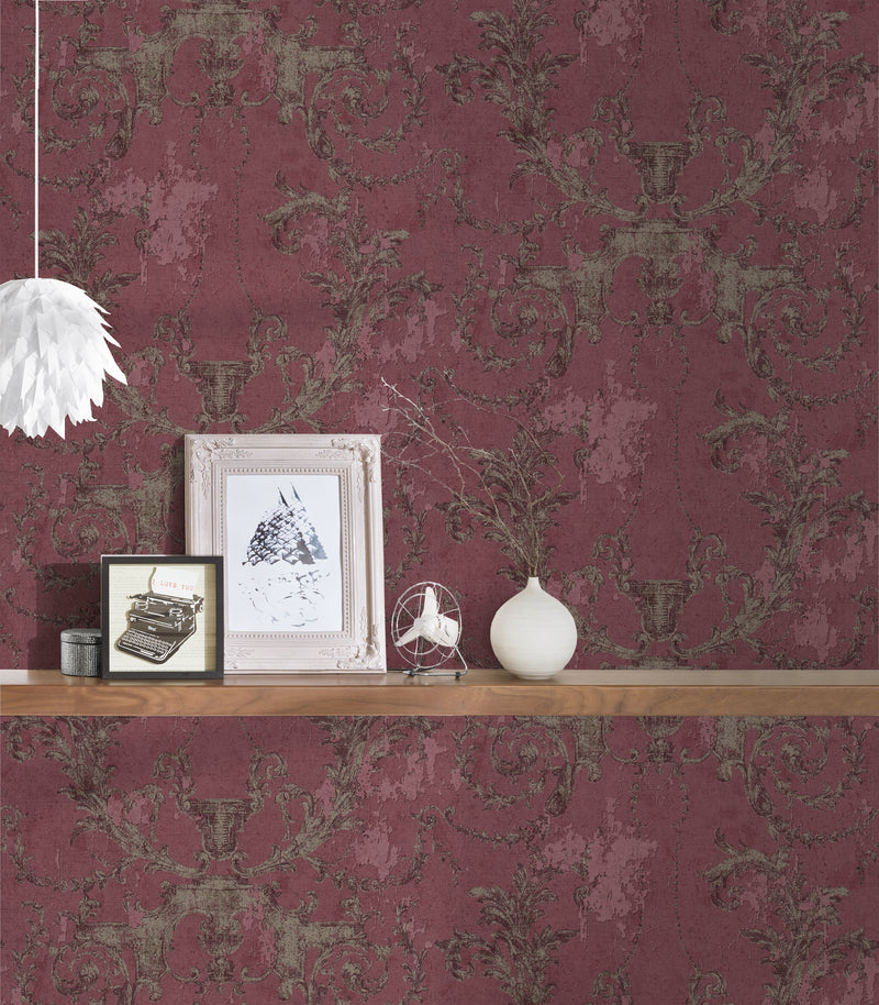 Old World Plaster Wallpaper - Red