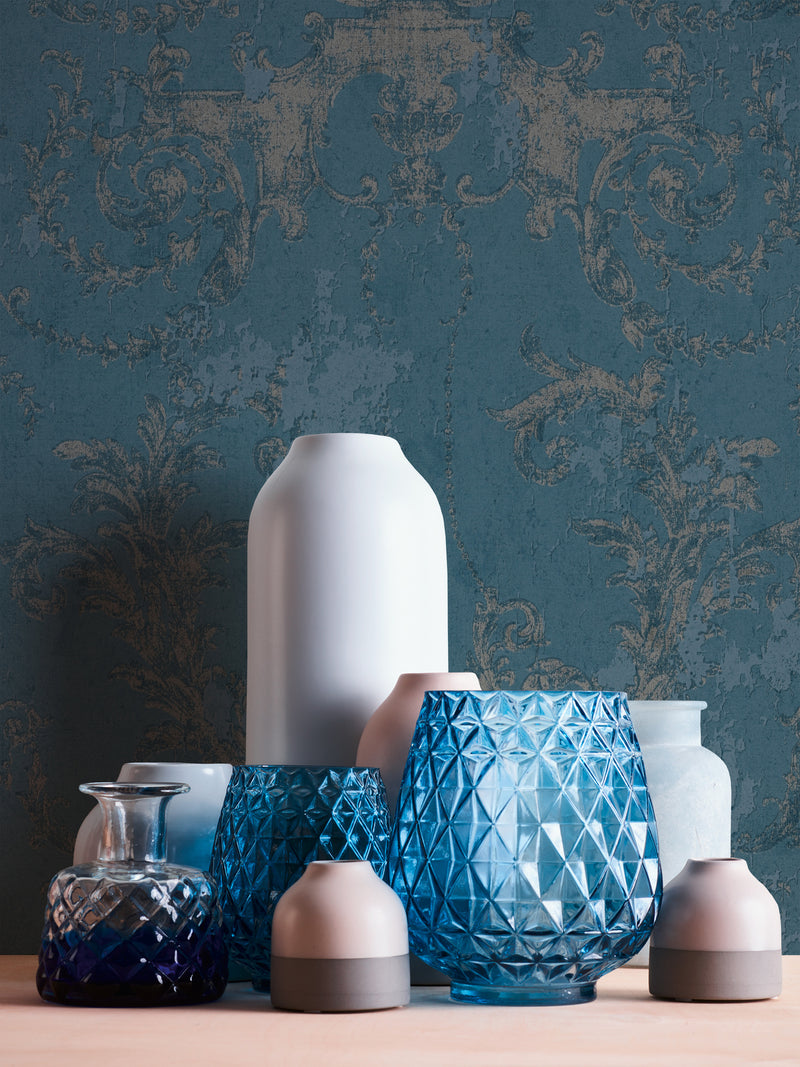 Old World Plaster Wallpaper - Blue