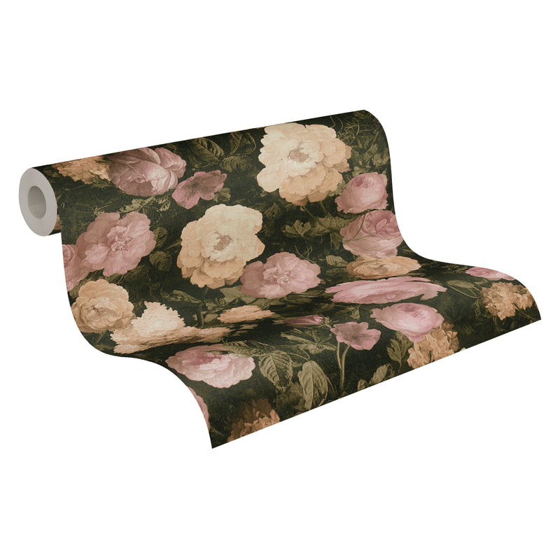 Oil Painting Bouquet Floral Wallpaper - Pink & Cream