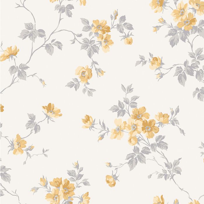 Kristina - Pastel Floral Wallpaper - Yellow