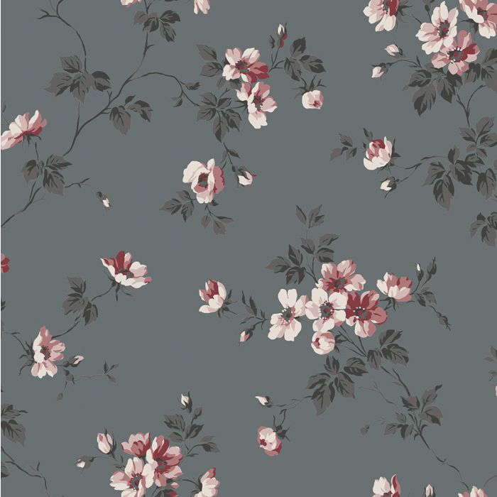 Sample - Kristina - Pastel Floral Wallpaper - Grey