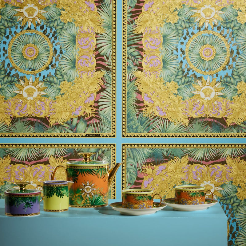 Versace Jungle Tile Wallpaper - Blue Gold Pink