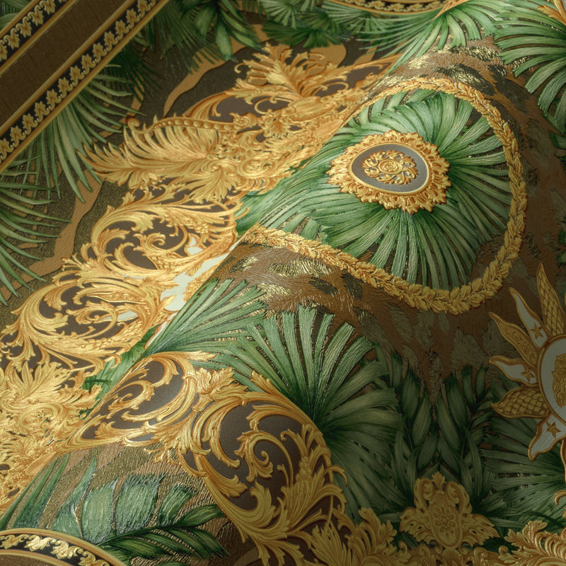 Versace Jungle Tile Wallpaper - Brown Gold Green