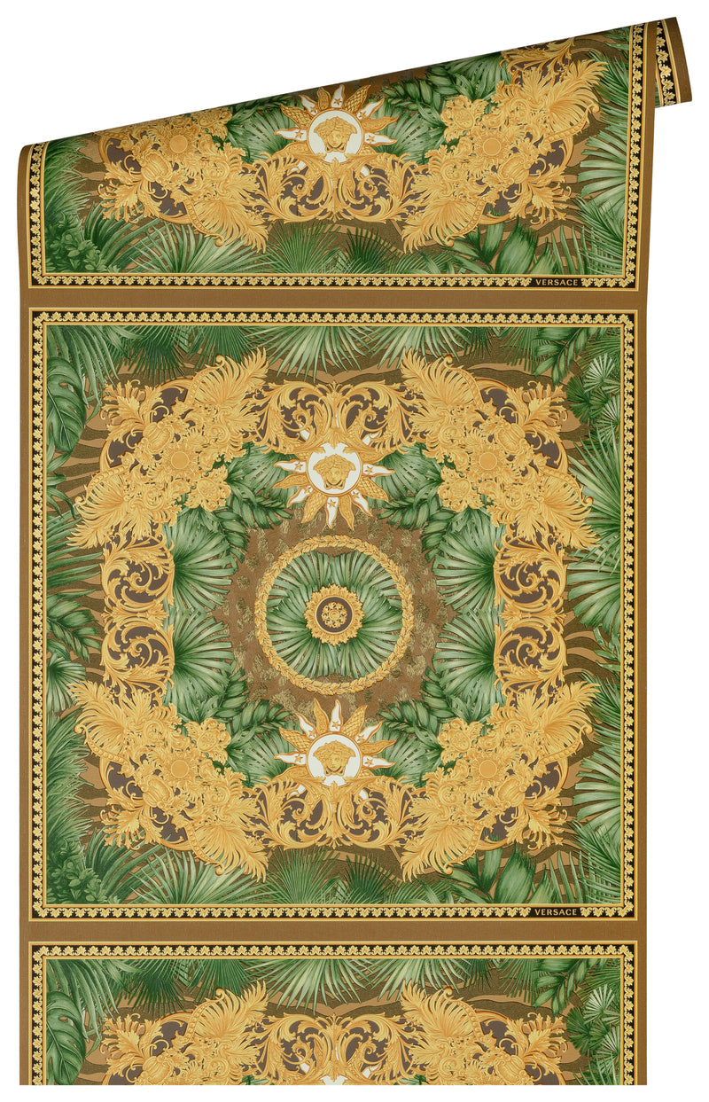 Versace Jungle Tile Wallpaper - Brown Gold Green