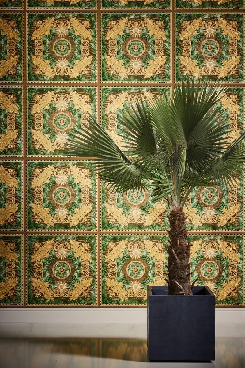 Versace Jungle Tile Wallpaper - Brown Gold Green