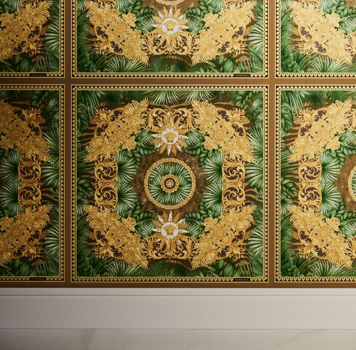 Versace Jungle Tile Wallpaper - Brown Gold Green