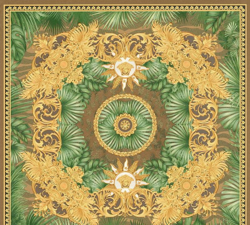 Versace Jungle Tile Wallpaper - Brown Gold Green