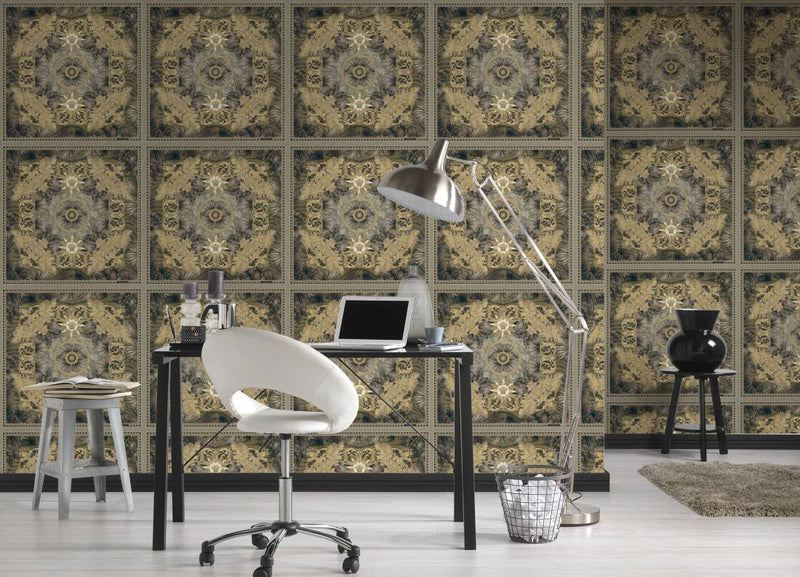 Versace Jungle Tile Wallpaper - Black Gold