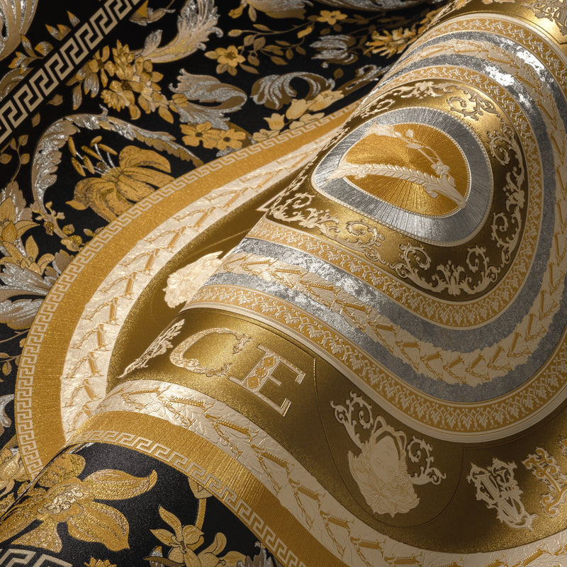 Versace Virtuoso Wallpaper - 5 Colours - Black