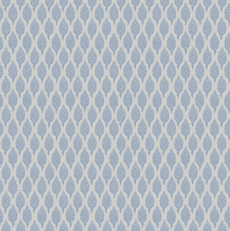 Sample - Dun Diamond Leaves Wallpaper - Blue