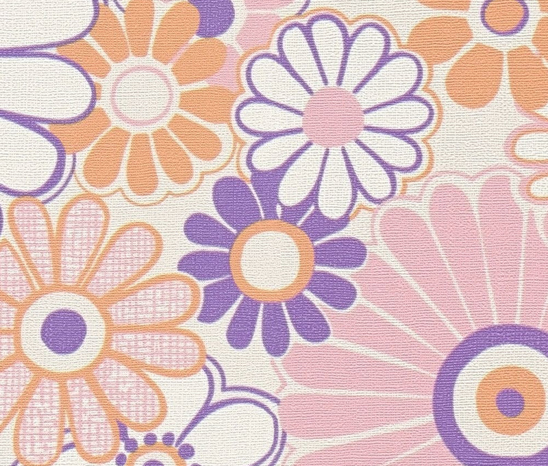 Retro Flowers Wallpaper - Purple