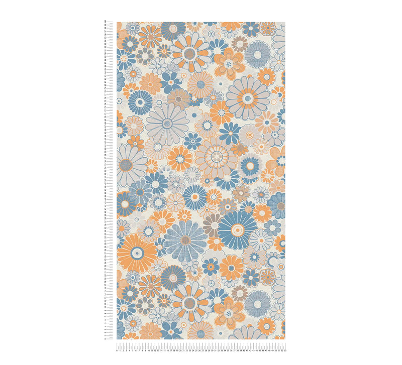 Retro Flowers Wallpaper - Blue