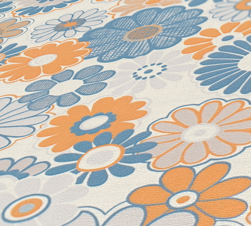 Retro Flowers Wallpaper - Blue