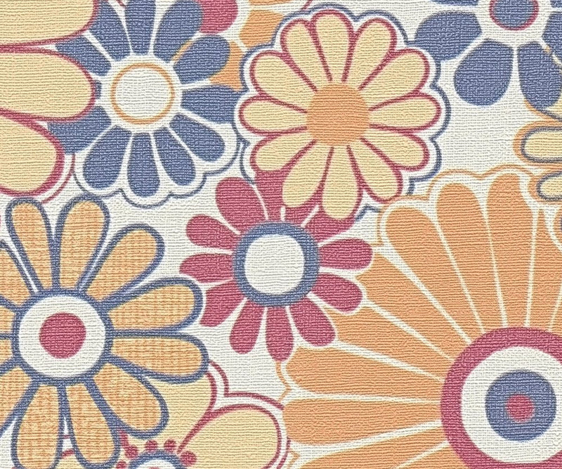 Retro Flowers Wallpaper - Pink