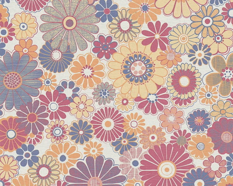 Retro Flowers Wallpaper - Pink