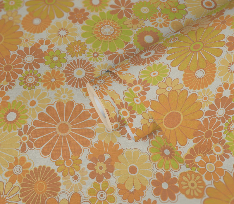 Retro Flowers Wallpaper - Yellow