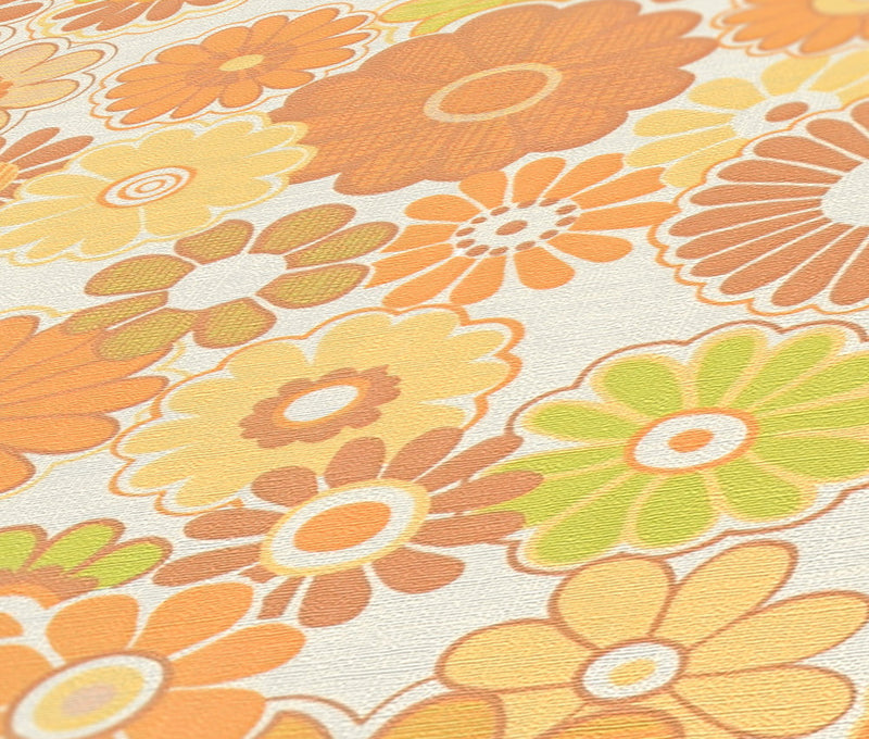 Retro Flowers Wallpaper - Yellow