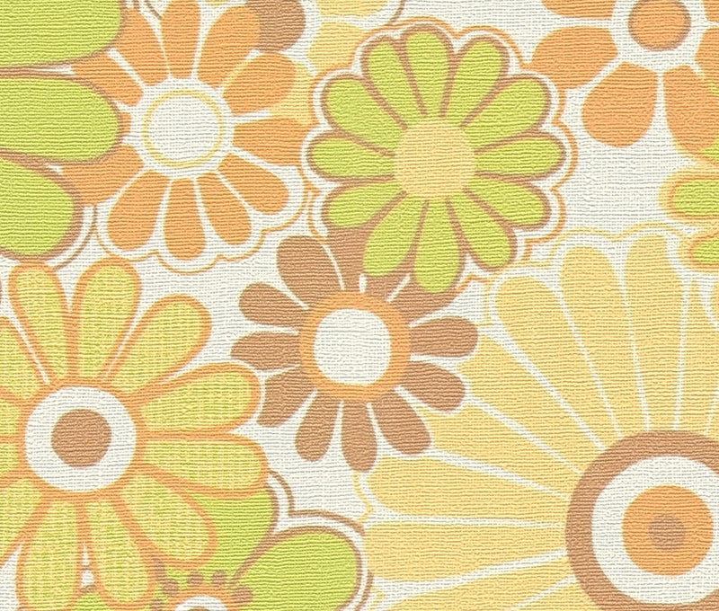 Retro Flowers Wallpaper - Yellow