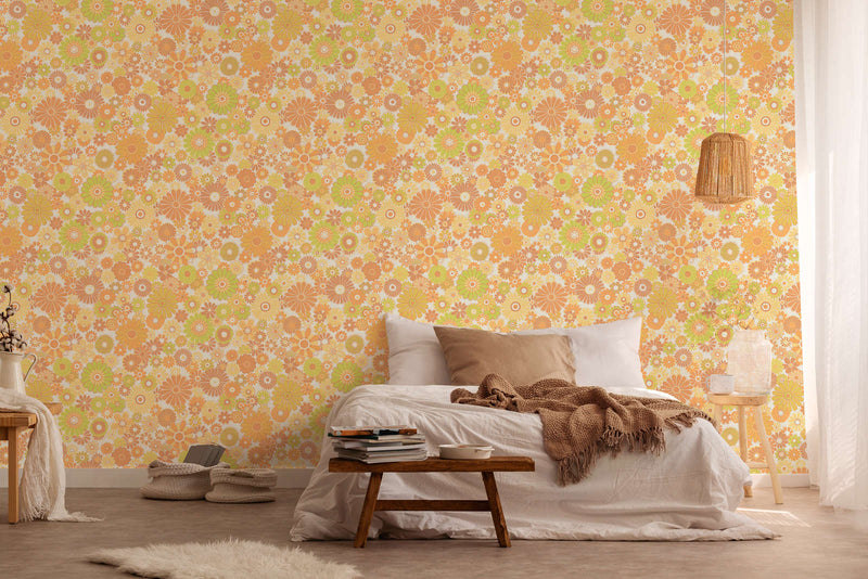 Retro Flowers Wallpaper - Yellow